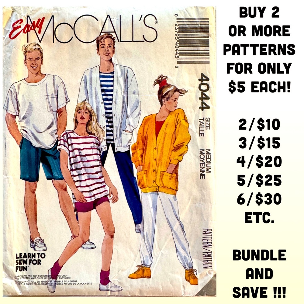 McCall's 4044 Cardigan Top Pants Shorts Sewing Pattern Uncut (Medium)